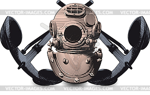 Old diving helmet - vector image