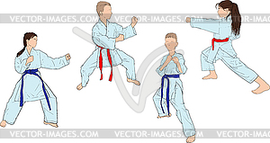 Karate several positions - vector clipart