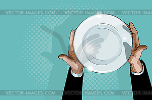 Hands holding plate - vector clip art