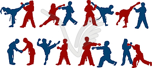 Children`s karate sparring - vector clip art