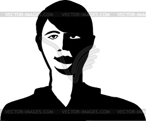 Simple casually drawn portrait of young man black - vector clip art