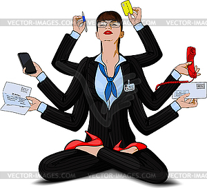 Young business woman in multi-armed deity Shiva - vector clipart / vector image