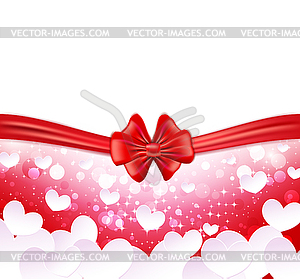 Glowing background with paper hearts, bow, ribbons - vector EPS clipart