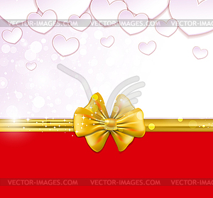 Glowing background with paper hearts, bow, ribbons - vector clipart