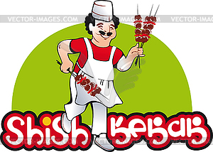 Шашлык повар, восточный кухонный персонаж - изображение в векторном виде