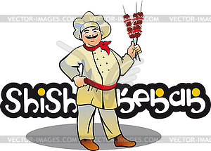 Shish kebab cook, east kitchen character - vector clipart