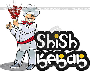 Shish kebab cook, east kitchen character - vector image