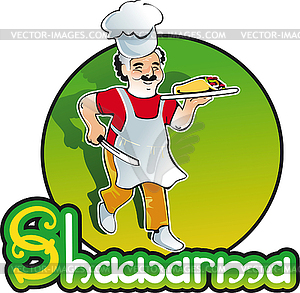 Shish kebab cook, east kitchen character - vector clipart