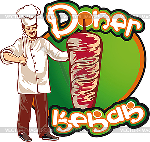 Shish kebab cook, east kitchen character - royalty-free vector image