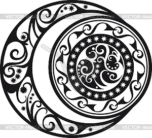 Abstract pattern, crescent moon and sun symbol - vector image