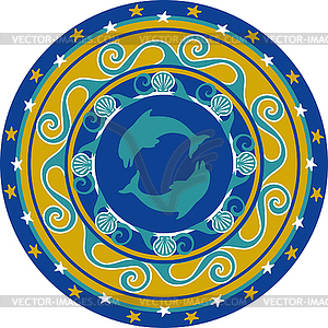 Circular ornament, delf and shell - royalty-free vector clipart