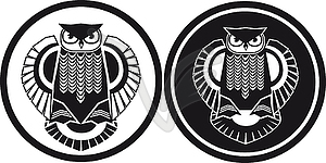 Black and white owl, stylised view - vector clip art