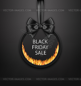 Round Frame with Black Bow, Fire Flame for Black - vector EPS clipart