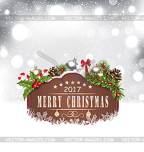 Wooden Placard and Christmas Decoration - vector clipart