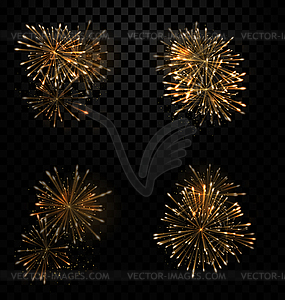Festive Set Fireworks Salute on Transparent - stock vector clipart