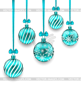 Christmas Background with Turquoise Glassy Balls - vector image