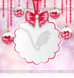 Christmas Silver Glassy Balls with Clean Card with - vector image