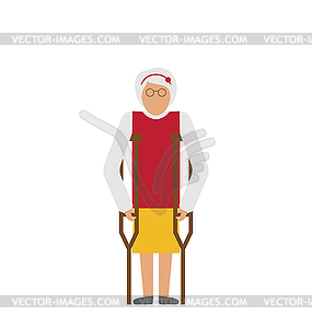 Older Woman with Crutches. Disability, Elderly, - vector clipart