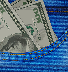 In Front Pocket of Denim Trousers Have Dollars - vector clipart
