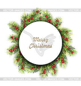 Natural Winter Frame Made in Fir Twigs and Berries - royalty-free vector image