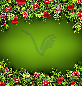 Christmas Banner with Fir Sprigs and Glass Balls - vector image