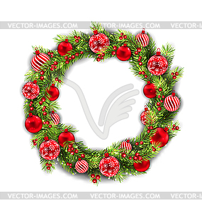 Christmas Wreath with Balls, New Year and - vector clipart