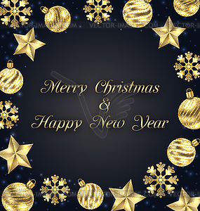 Christmas Frame of Golden Baubles, Greeting Banner - vector image
