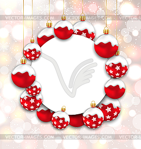 Christmas and Happy New Year Card with Red Snowing - vector clipart / vector image