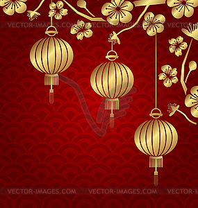 Japanese or Chinese Golden Background with - vector clip art