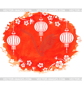 Watercolor Background with Blossom Sakura Flowers - vector clipart / vector image