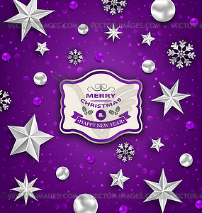 Purple Abstract Celebration Card with Silver Stars - vector image