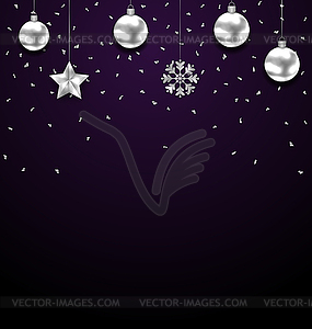 Christmas Dark Background with Silver Baubles, - vector image