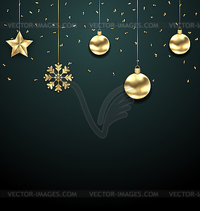 Рождественские золотые шары, копирования пространство для вашего текста - векторное изображение