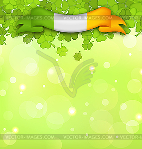 Nature Background with Shamrocks and Irish Flag - vector clipart