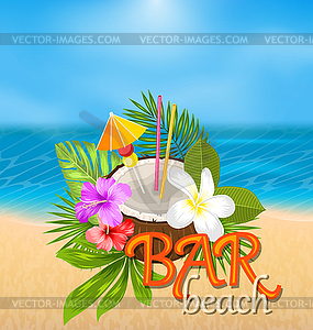 Coconut Cocktail in Summer With Garnish and Straw - vector image