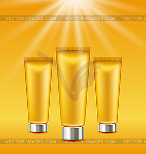 Set Sunscreen Bottles and Tubes of Lotions - vector clipart