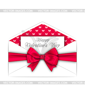 Envelope with Celebration Card and Pink Bow Ribbon - royalty-free vector image