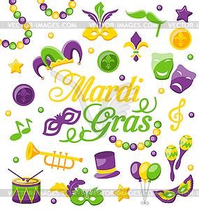 Celebration Background with Set Mardi Gras and - vector image