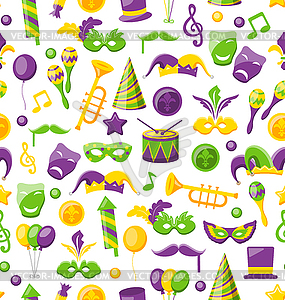 Seamless Texture with Set Carnival and Mardi Gras - vector clip art