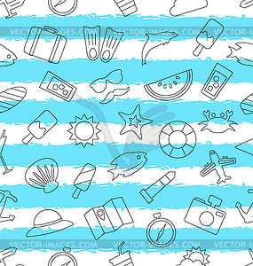 Seamless Pattern with Travel Objects and Icons - vector image