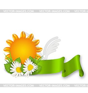 Happy Summer Background with Chamomiles Flowers - vector image