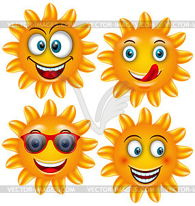 Set Smiling Sun Cartoon Characters - royalty-free vector image