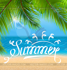 Exotic Background with Palm Leaves and Beach - vector image