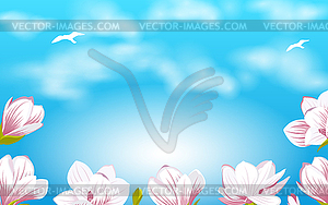 Летний фон с красивыми цветами магнолии - изображение в векторе