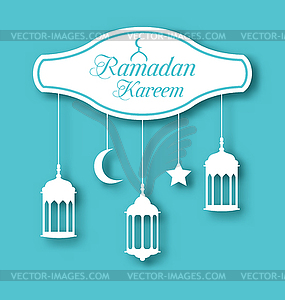 Arabic Simple Card for Ramadan Kareem with Lamps - vector image