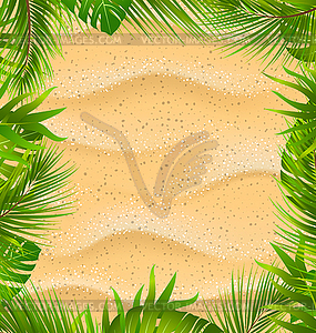 Beautiful Frame with Sandy Texture and Exotic Plants - vector clip art