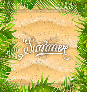Natural Frame with Sandy Texture and Exotic Leaves - vector clipart