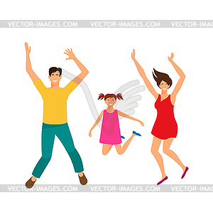 Father, Mother and Daughter Jumping. Happy Family - vector image