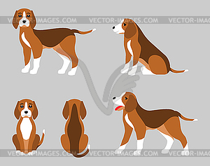 Various Poses of Dog Beagle, Simple Flat Style - vector image