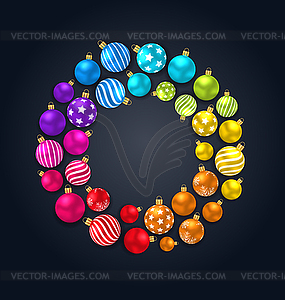 Collection Colorful Christmas Glass Balls on Dark - vector clipart